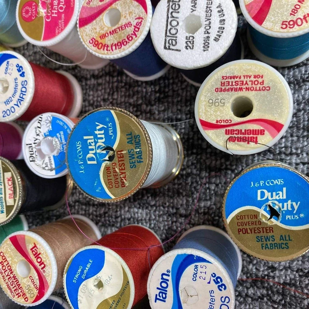 Vintage Mixed Sewing Thread Spools Lot of 36‎ Multicolored Crafting Supplies
